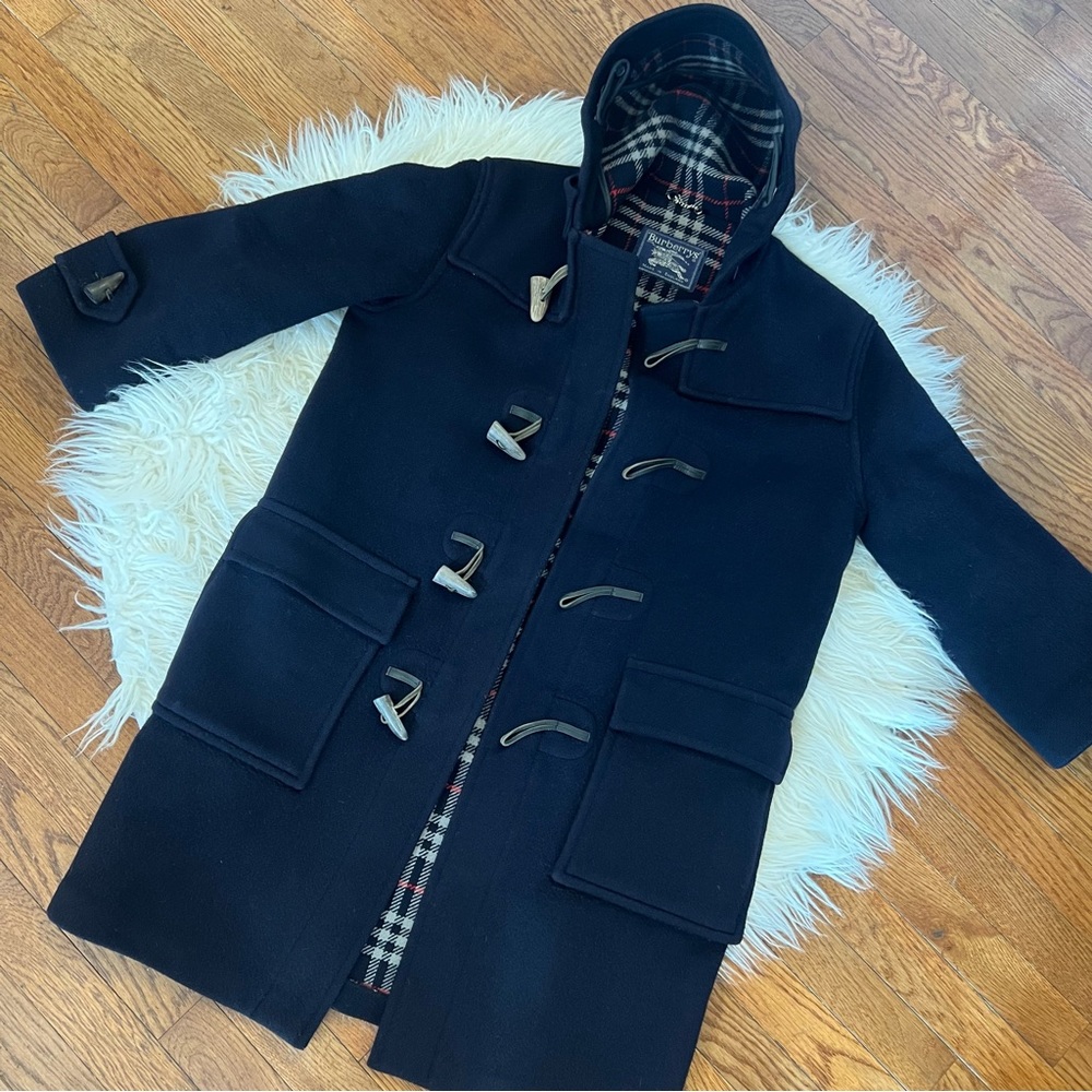 Women’s Navy Burberry Duffle Wool Coat Sz M
